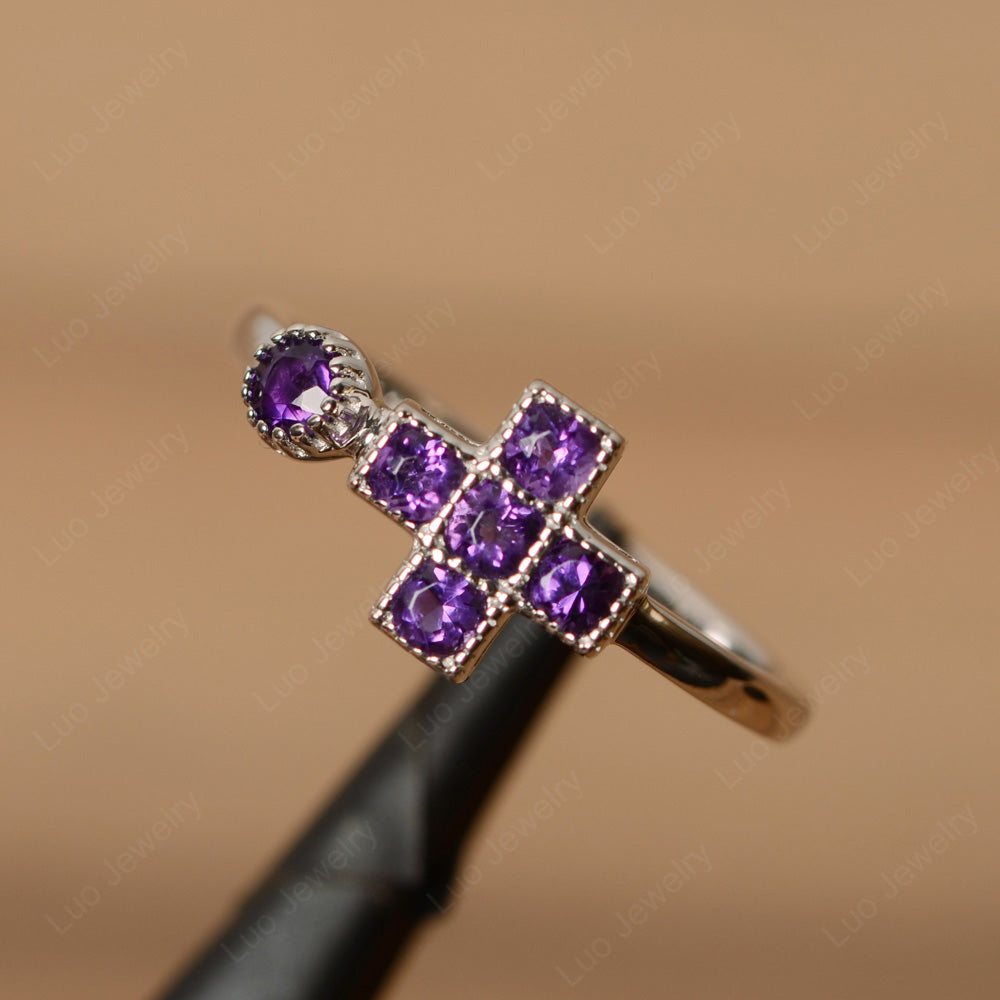 Amethyst Cross Ring Mothers Ring 6 Stone - LUO Jewelry
