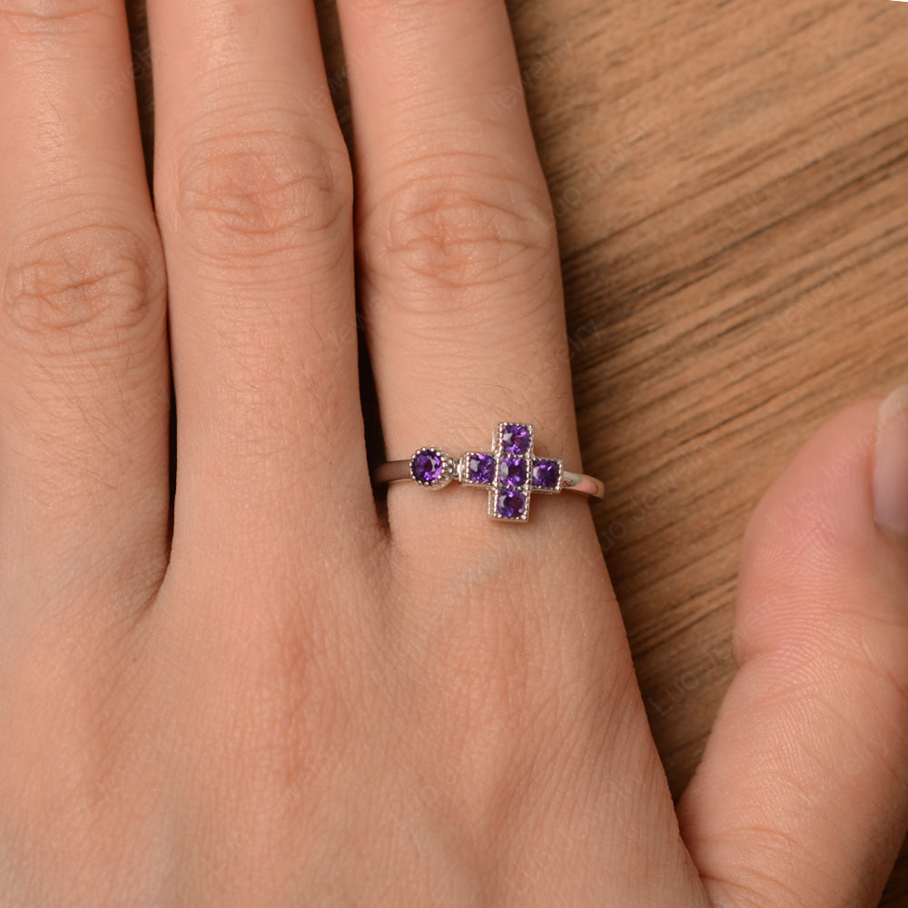 Amethyst Cross Ring Mothers Ring 6 Stone - LUO Jewelry