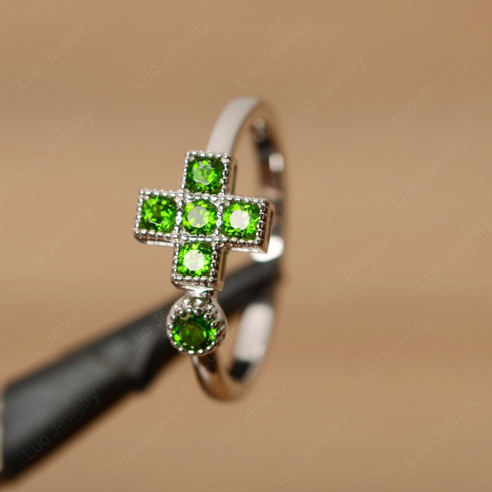 Diopside Cross Ring Mothers Ring 6 Stone - LUO Jewelry