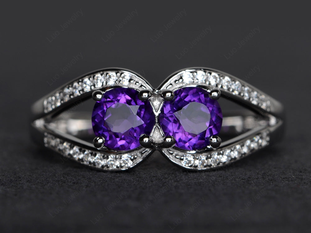 2 Stone Mothers Ring Amethyst Ring Silver - LUO Jewelry