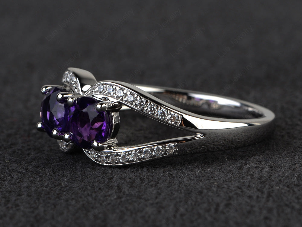 2 Stone Mothers Ring Amethyst Ring Silver - LUO Jewelry