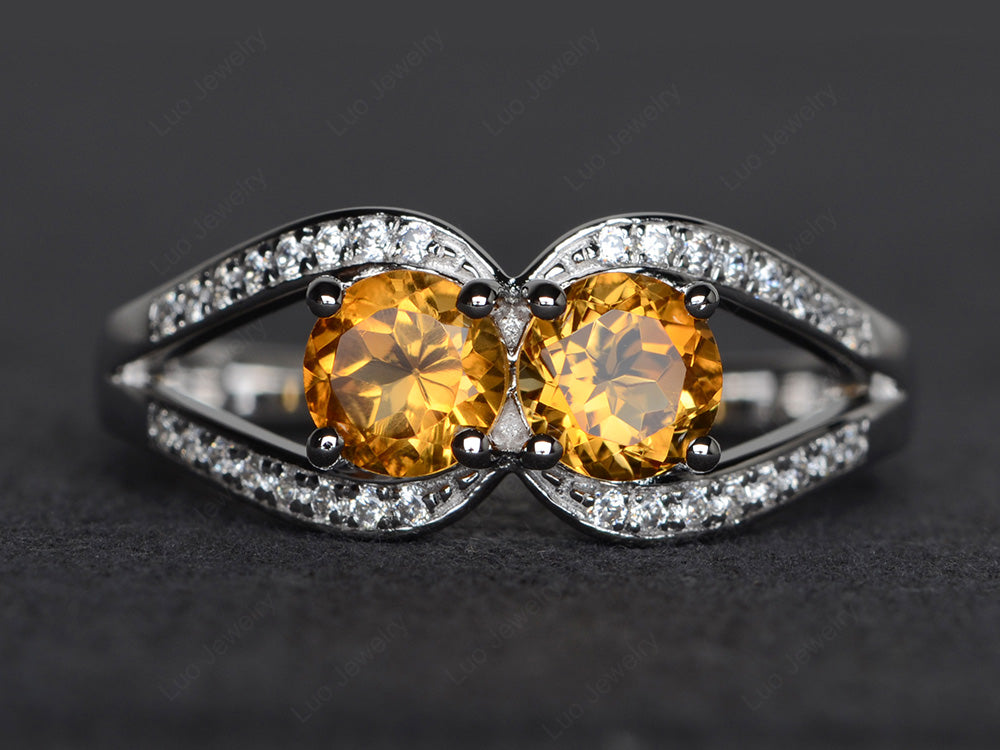 2 Stone Mothers Ring Citrine Ring Silver - LUO Jewelry