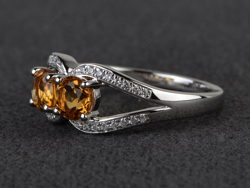 2 Stone Mothers Ring Citrine Ring Silver - LUO Jewelry
