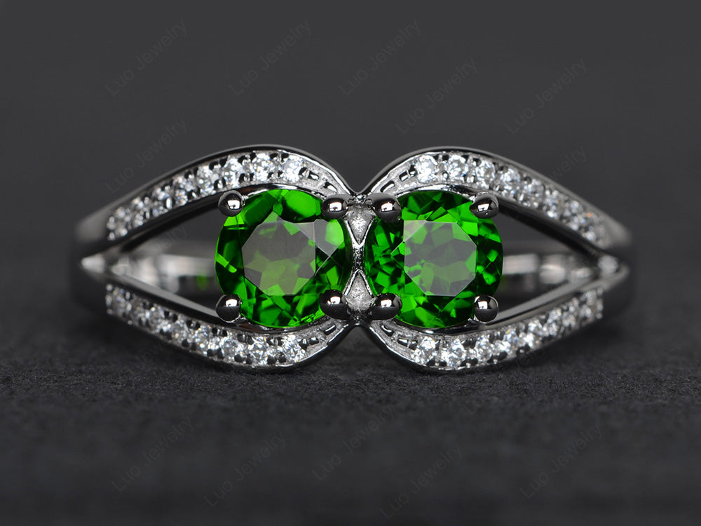 2 Stone Mothers Ring Diopside Ring Silver - LUO Jewelry