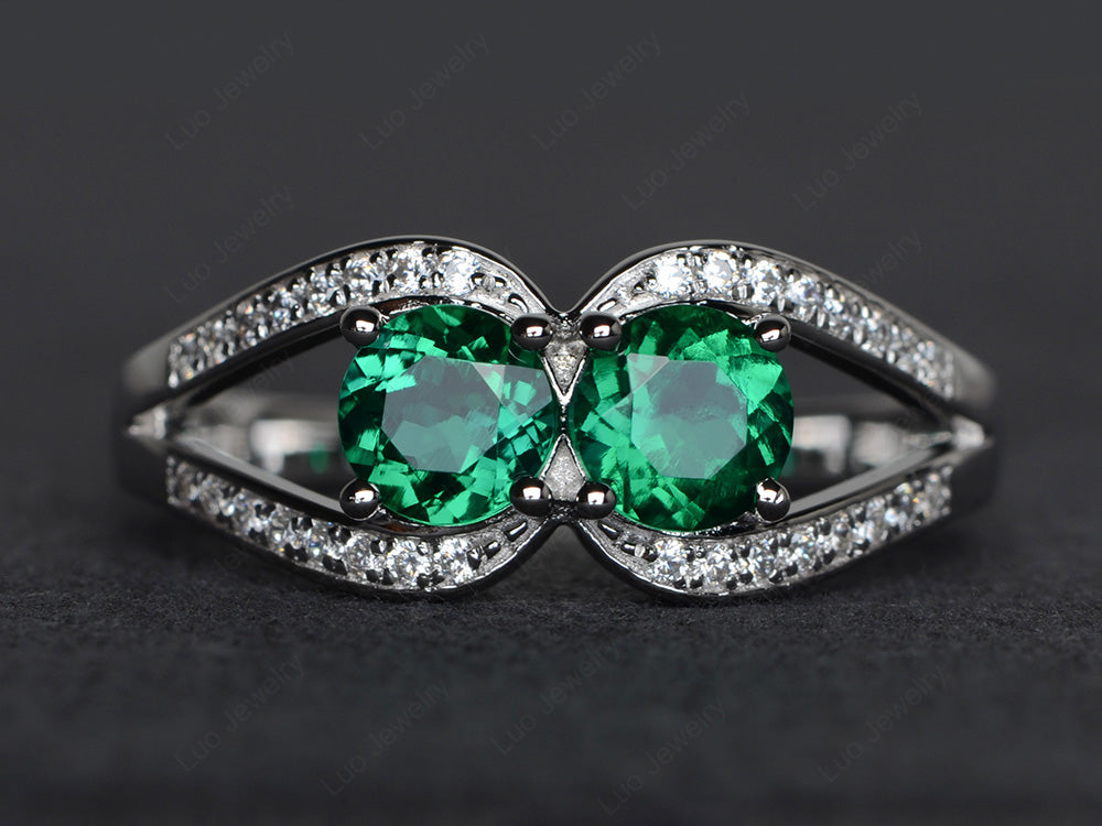 2 Stone Mothers Ring Emerald Ring Silver - LUO Jewelry