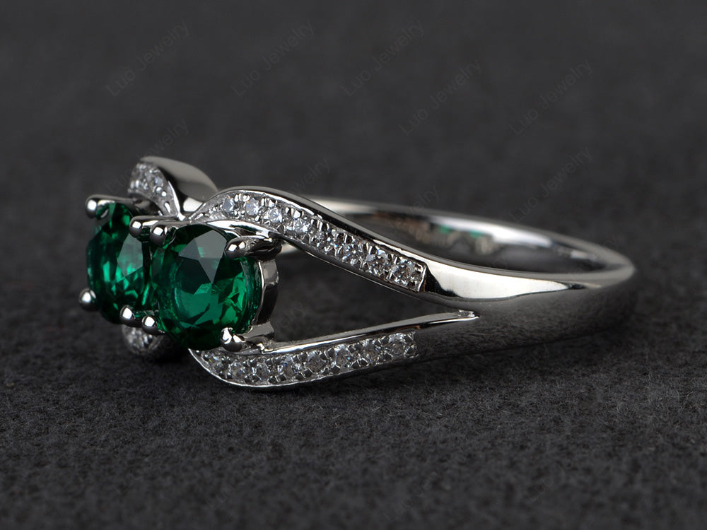 2 Stone Mothers Ring Emerald Ring Silver - LUO Jewelry