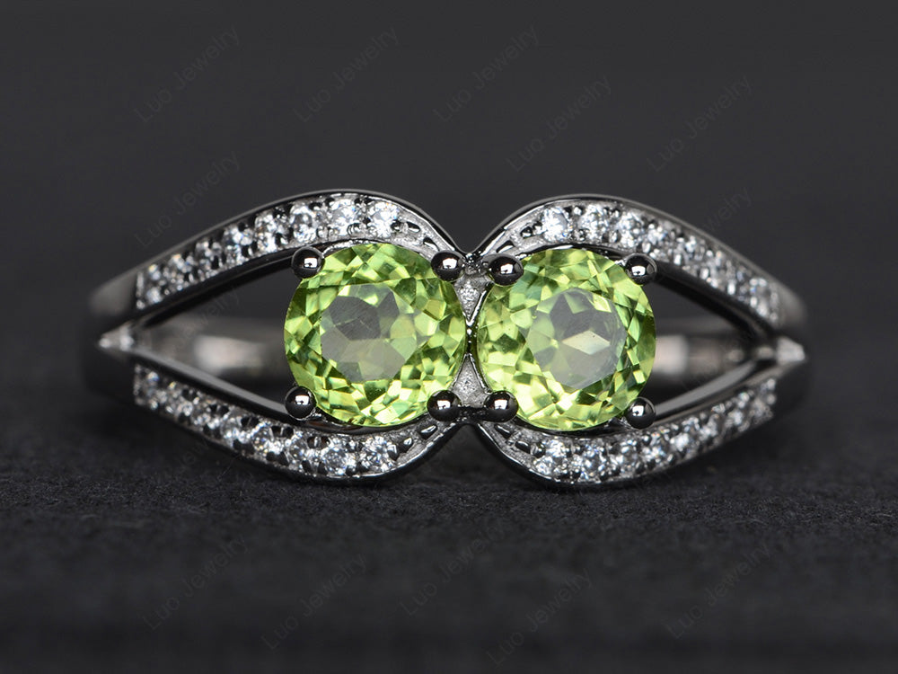 2 Stone Mothers Ring Peridot Ring Silver - LUO Jewelry