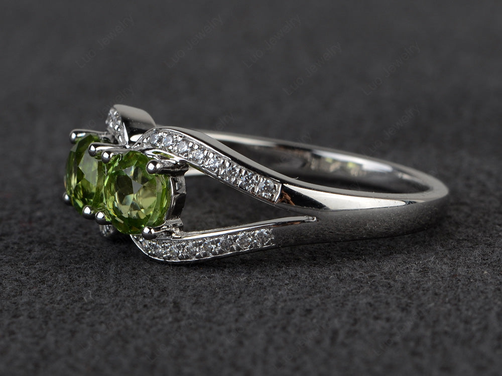 2 Stone Mothers Ring Peridot Ring Silver - LUO Jewelry