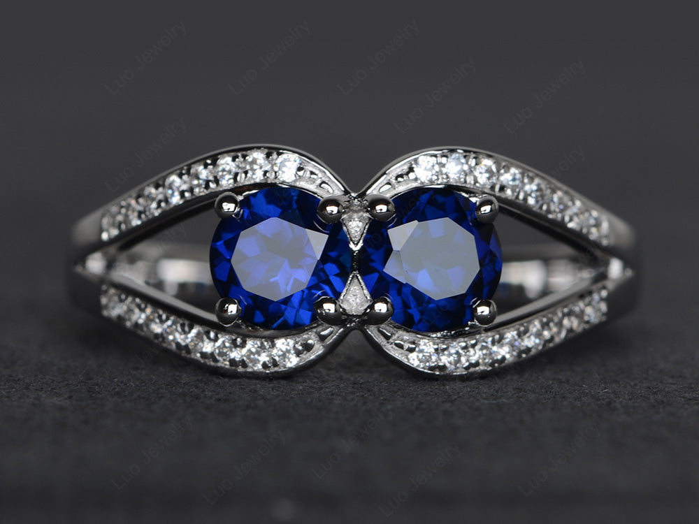 2 Stone Mothers Ring Lab Sapphire Ring Silver - LUO Jewelry