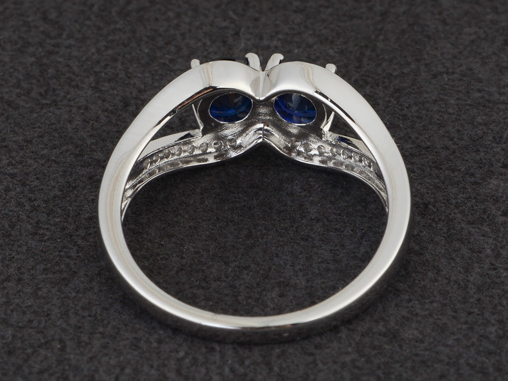2 Stone Mothers Ring Lab Sapphire Ring Silver - LUO Jewelry