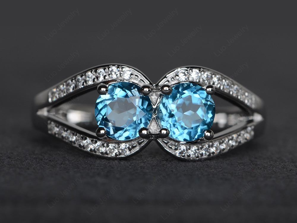2 Stone Mothers Ring Swiss Blue Topaz Ring Silver - LUO Jewelry