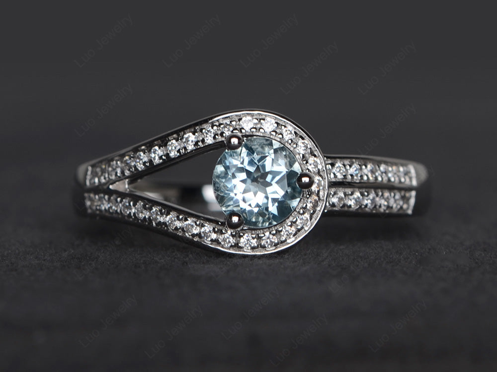 Unique Aquamarine Engagement Ring White Gold - LUO Jewelry