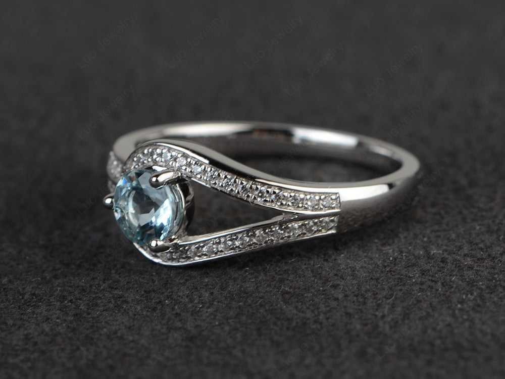 Unique Aquamarine Engagement Ring White Gold - LUO Jewelry