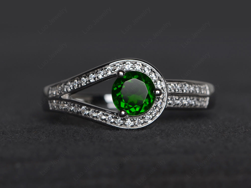 Unique Diopside Engagement Ring White Gold - LUO Jewelry