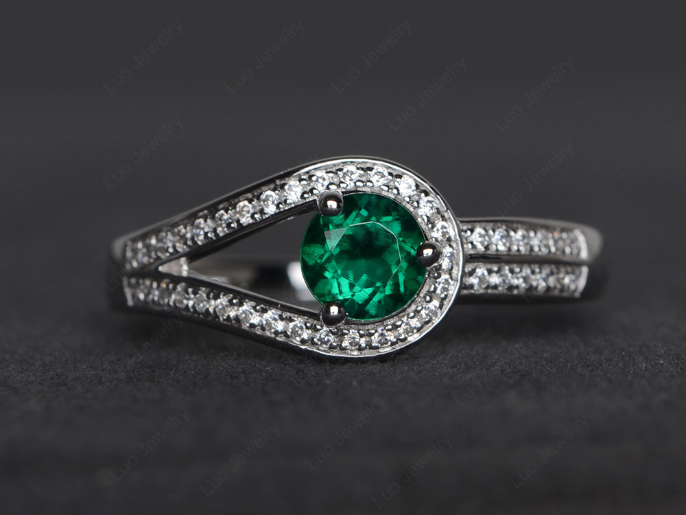 Unique Lab Emerald Engagement Ring White Gold - LUO Jewelry