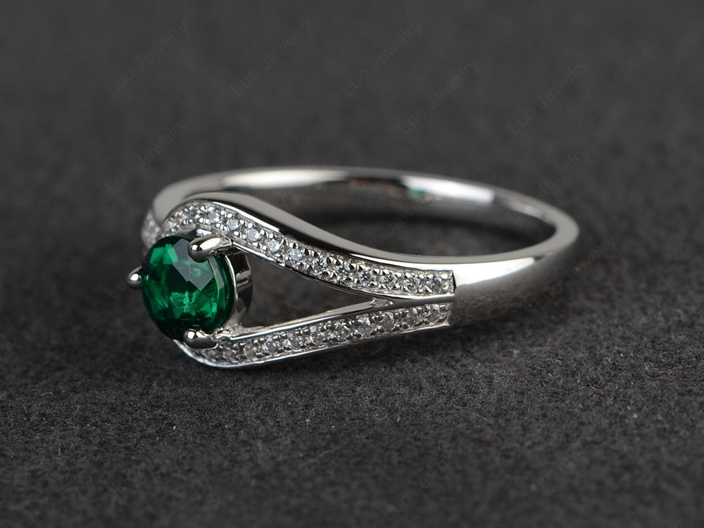 Unique Lab Emerald Engagement Ring White Gold - LUO Jewelry