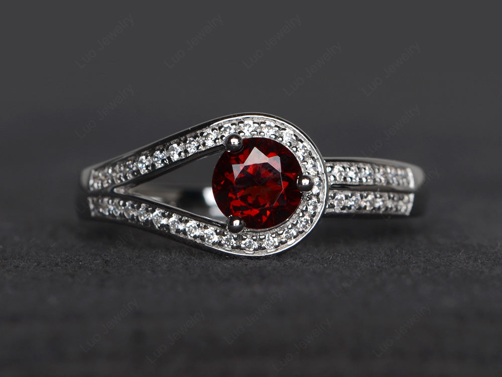 Unique Garnet Engagement Ring White Gold - LUO Jewelry