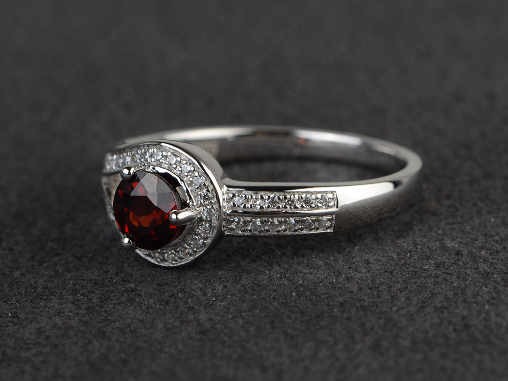 Unique Garnet Engagement Ring White Gold - LUO Jewelry