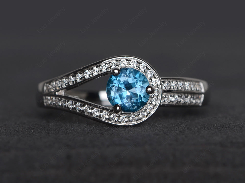 Unique London Blue Topaz Engagement Ring White Gold - LUO Jewelry