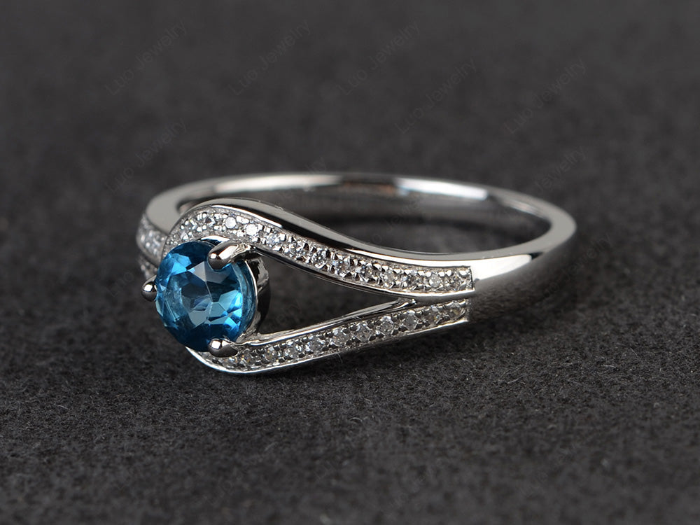 Unique London Blue Topaz Engagement Ring White Gold - LUO Jewelry