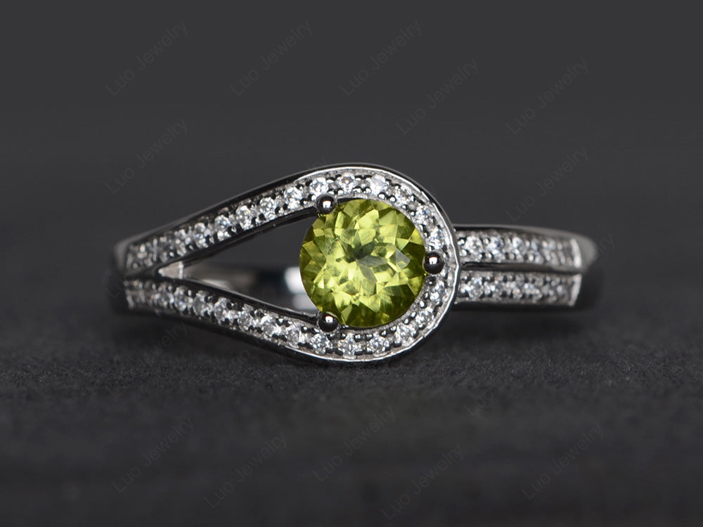Unique Peridot Engagement Ring White Gold - LUO Jewelry