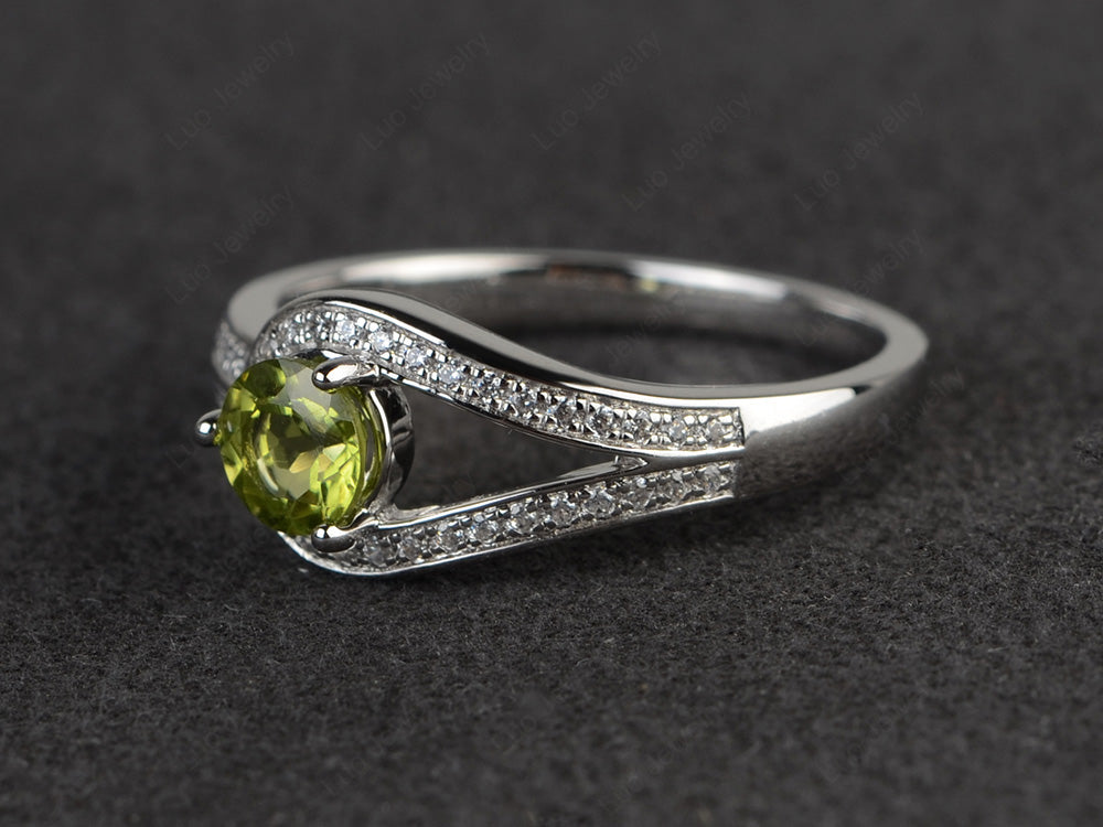 Unique Peridot Engagement Ring White Gold - LUO Jewelry