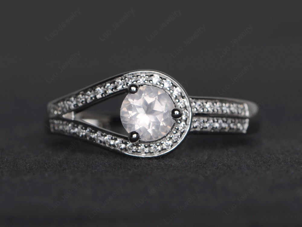 Unique Rose Quartz Engagement Ring White Gold - LUO Jewelry