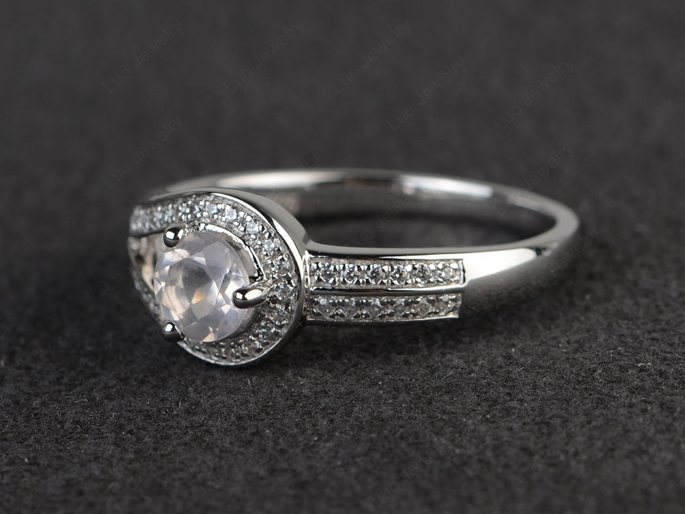 Unique Rose Quartz Engagement Ring White Gold - LUO Jewelry