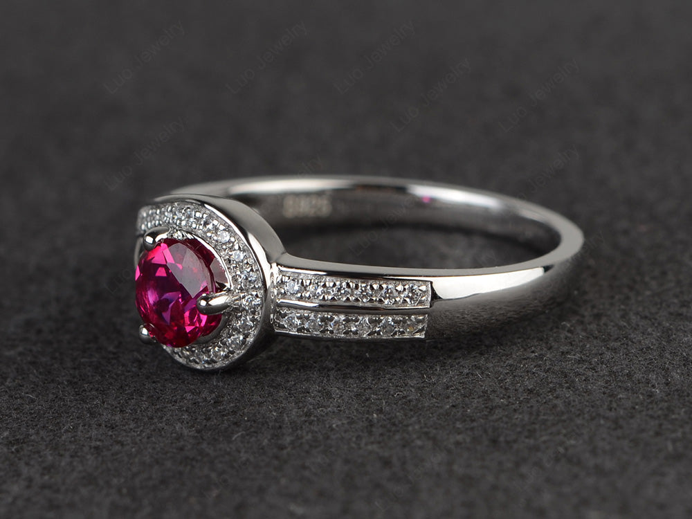 Unique Ruby Engagement Ring White Gold - LUO Jewelry