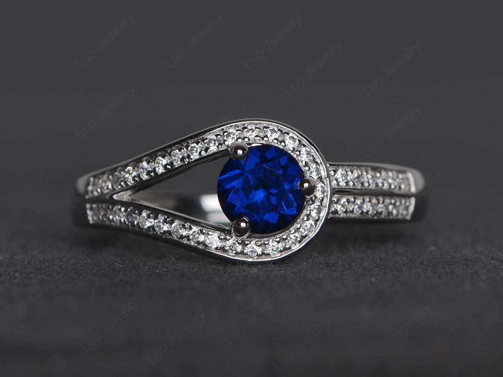 Unique Lab Sapphire Engagement Ring White Gold - LUO Jewelry