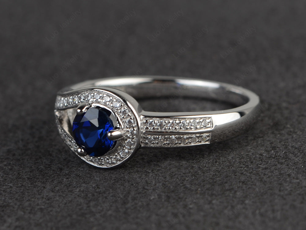 Unique Lab Sapphire Engagement Ring White Gold - LUO Jewelry