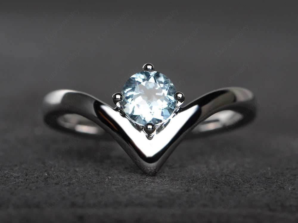 V Shaped Aquamarine Solitaire Wedding Ring - LUO Jewelry