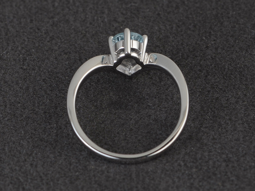 V Shaped Aquamarine Solitaire Wedding Ring - LUO Jewelry