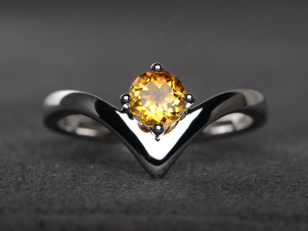 V Shaped Citrine Solitaire Wedding Ring - LUO Jewelry