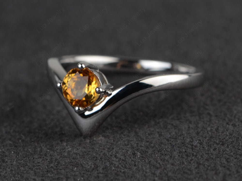 V Shaped Citrine Solitaire Wedding Ring - LUO Jewelry