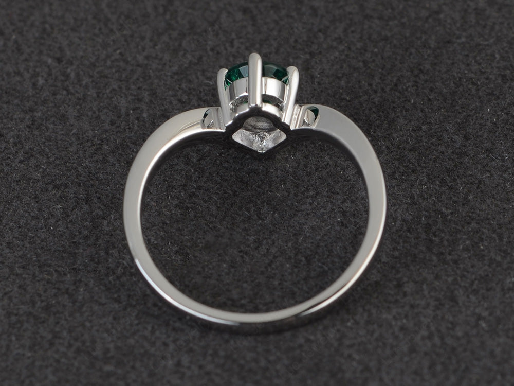 V Shaped Lab Emerald Solitaire Wedding Ring - LUO Jewelry