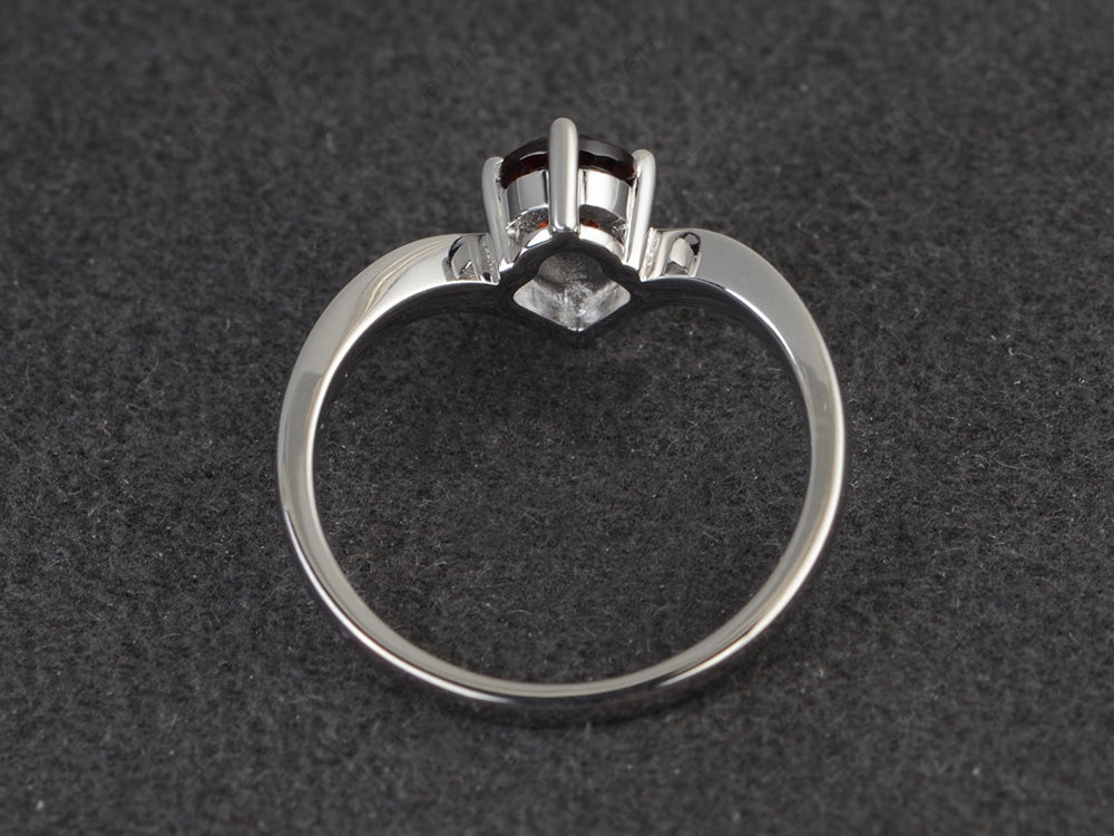 V Shaped Garnet Solitaire Wedding Ring - LUO Jewelry