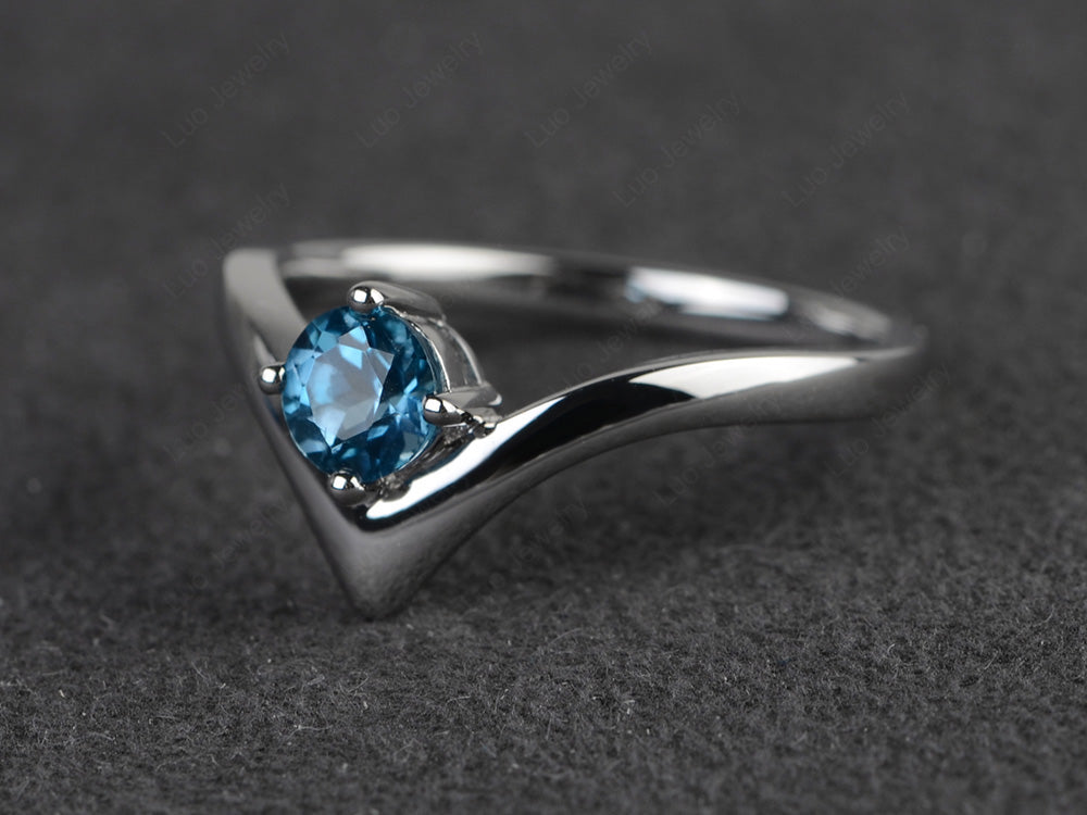 V Shaped London Blue Topaz Solitaire Wedding Ring - LUO Jewelry