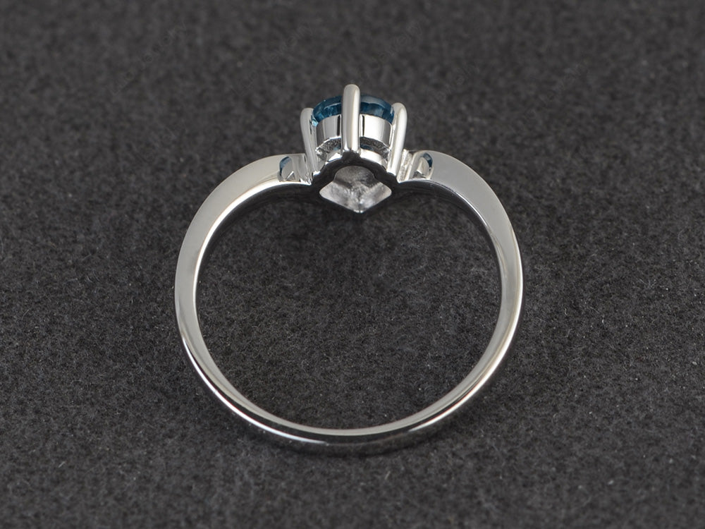 V Shaped London Blue Topaz Solitaire Wedding Ring - LUO Jewelry