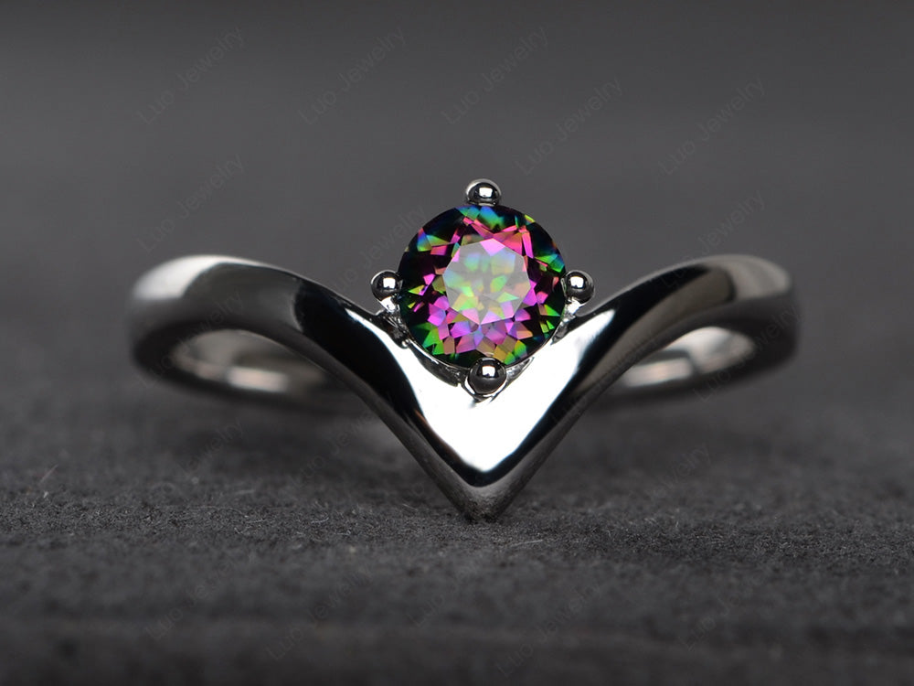 V Shaped Mystic Topaz Solitaire Wedding Ring - LUO Jewelry