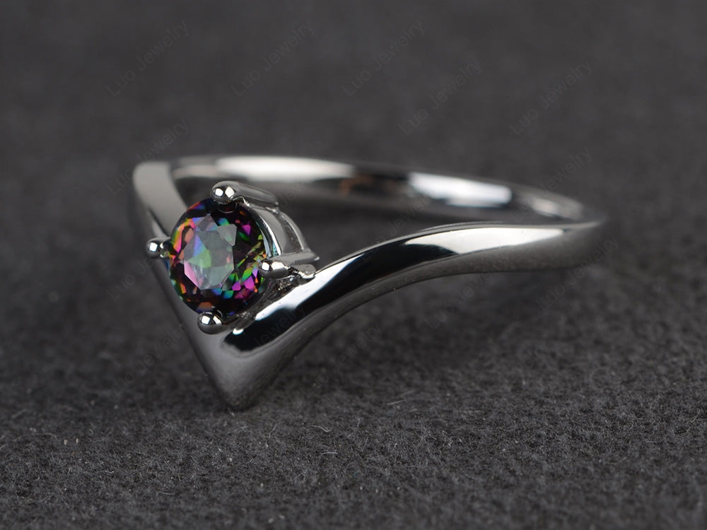 V Shaped Mystic Topaz Solitaire Wedding Ring - LUO Jewelry