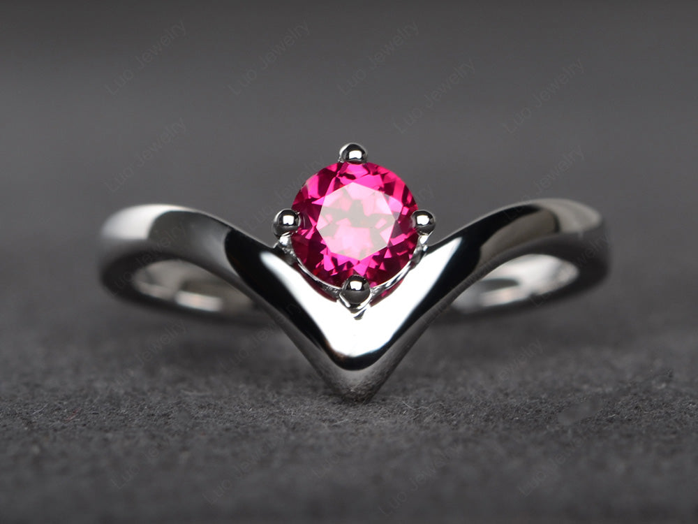 V Shaped Ruby Solitaire Wedding Ring - LUO Jewelry