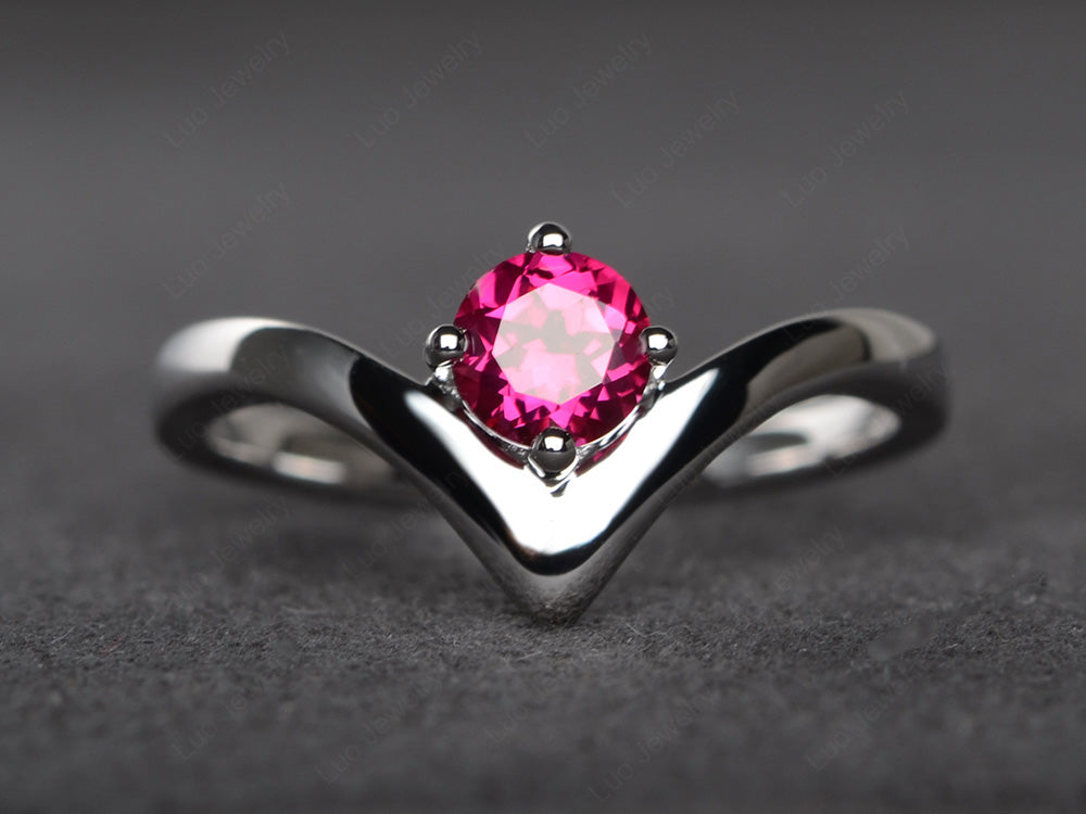 V Shaped Ruby Solitaire Ring | LUO