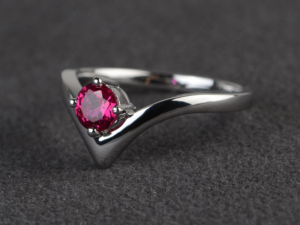 V Shaped Ruby Solitaire Wedding Ring - LUO Jewelry