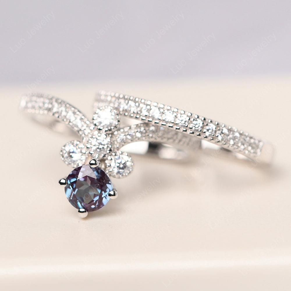 Alexandrite Bridal Set Engagement Ring - LUO Jewelry