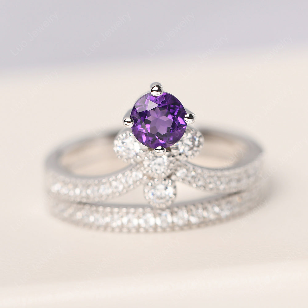 Amethyst Bridal Set Engagement Ring - LUO Jewelry