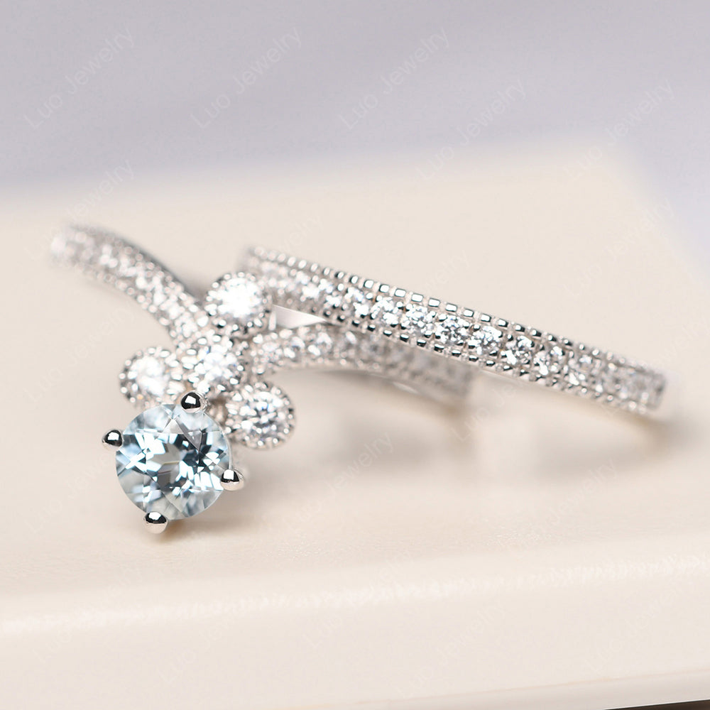 Aquamarine Bridal Set Engagement Ring - LUO Jewelry