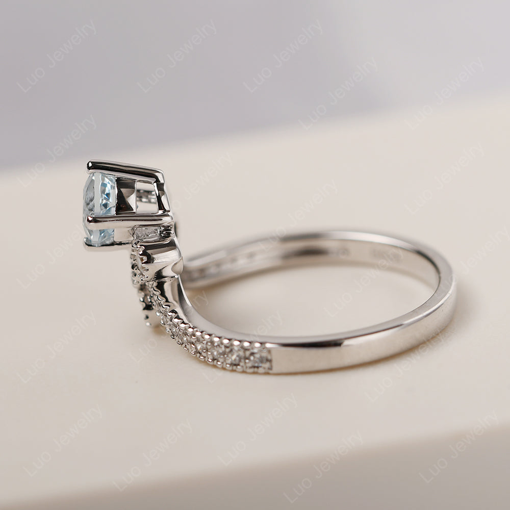 Aquamarine Bridal Set Engagement Ring - LUO Jewelry