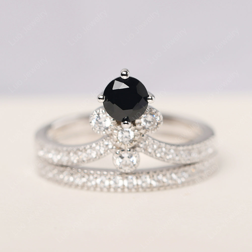 Black Spinel Bridal Set Engagement Ring - LUO Jewelry