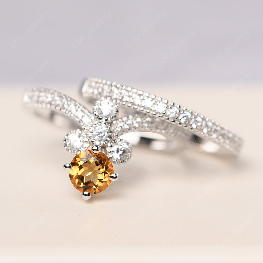 Citrine Bridal Set Engagement Ring - LUO Jewelry